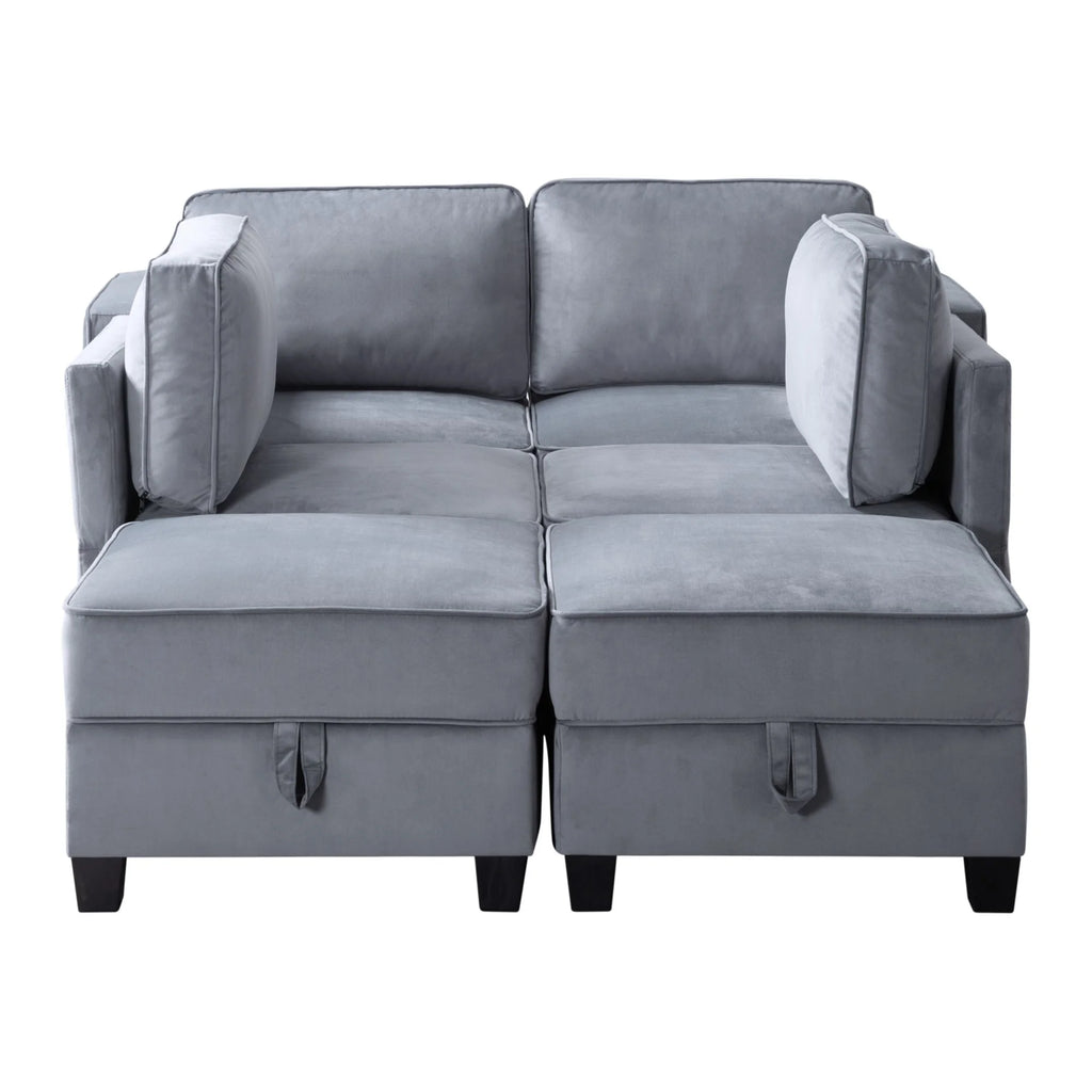 Dark gray Velvet Square Arm Sectional Sofa H24172