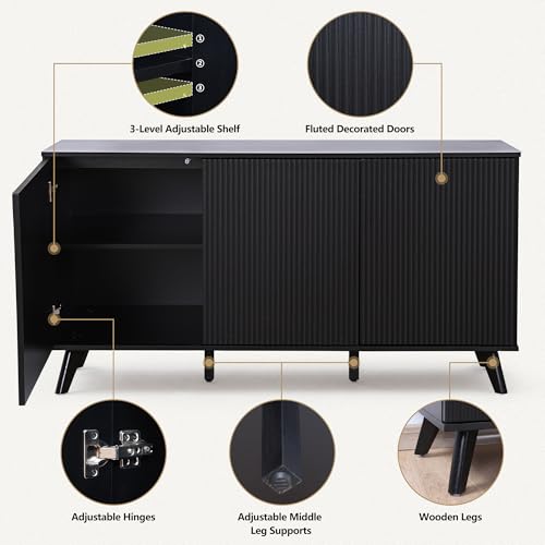 Walnut 3 Door Fluted Sideboard Buffet Cabinet L221