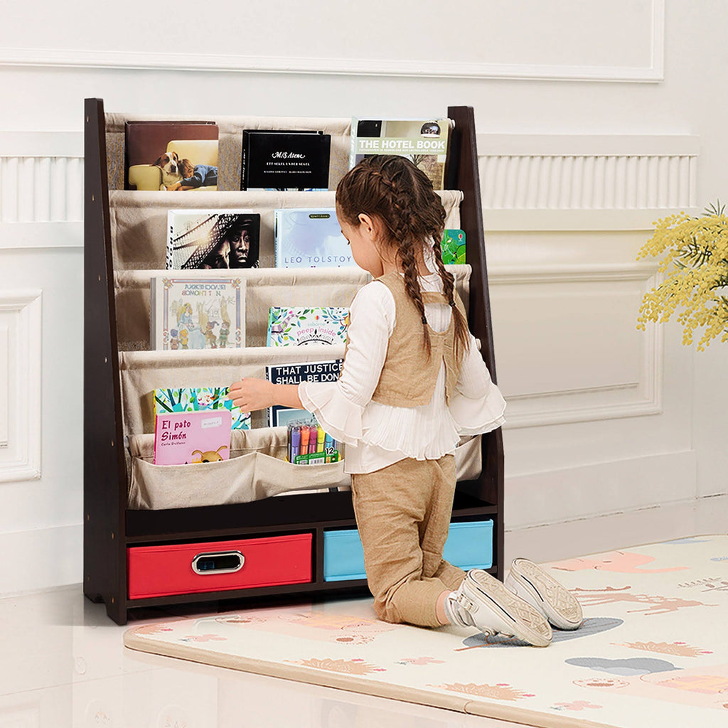 Beige Free Standing Kids Book Rack Bookshelf E8449
