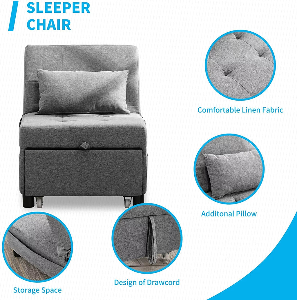 4-in-1 Convertible Sleeper Chair with Pillow Light Grey X4992