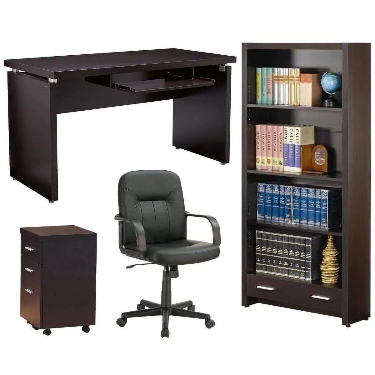 4-Piece Desk Bookcase Office Chair and Mobile File Cabinet Set R18378