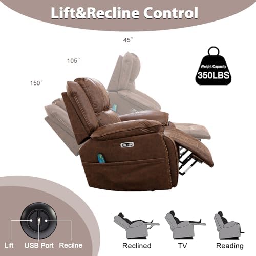 Brown Leather Power Lift Chair with Massage and Heat C72961