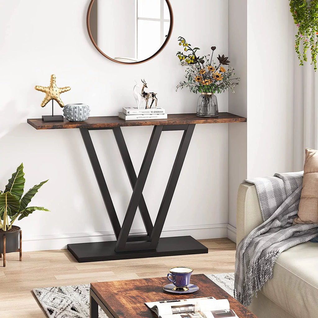 Rustic Brown Industrial Console Table F200