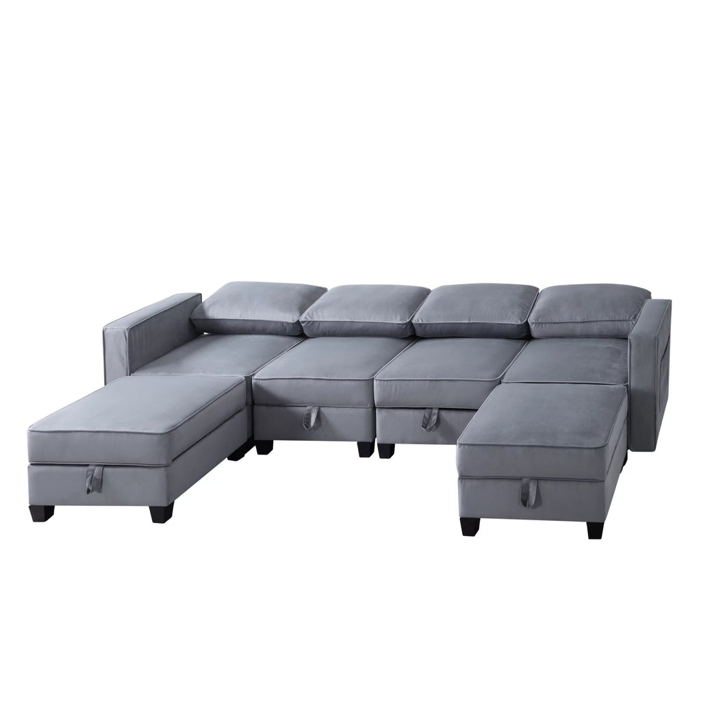 Dark gray Velvet Square Arm Sectional Sofa H24172