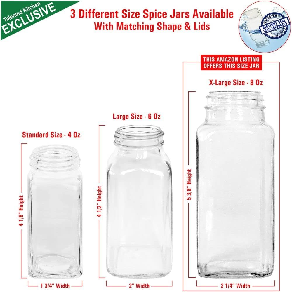 8 XLarge 8oz Glass Spice Jars with Airtight Cap and Shaker P23637