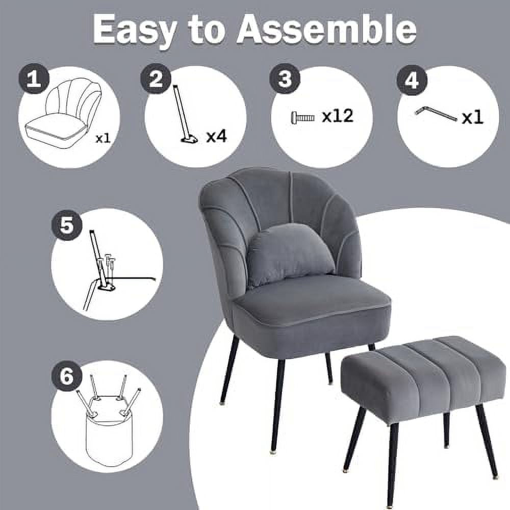 Grey Velvet Wingback Accent Chair with Ottoman C811