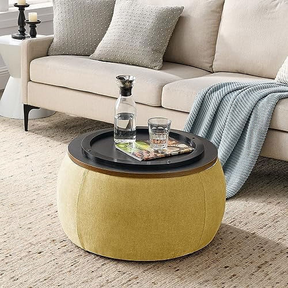 Light Gray Round Ottoman with Wooden Lid C580790