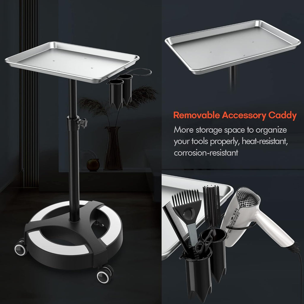 Adjustable Height Aluminum Salon Tray Cart with Accessory Caddy O615