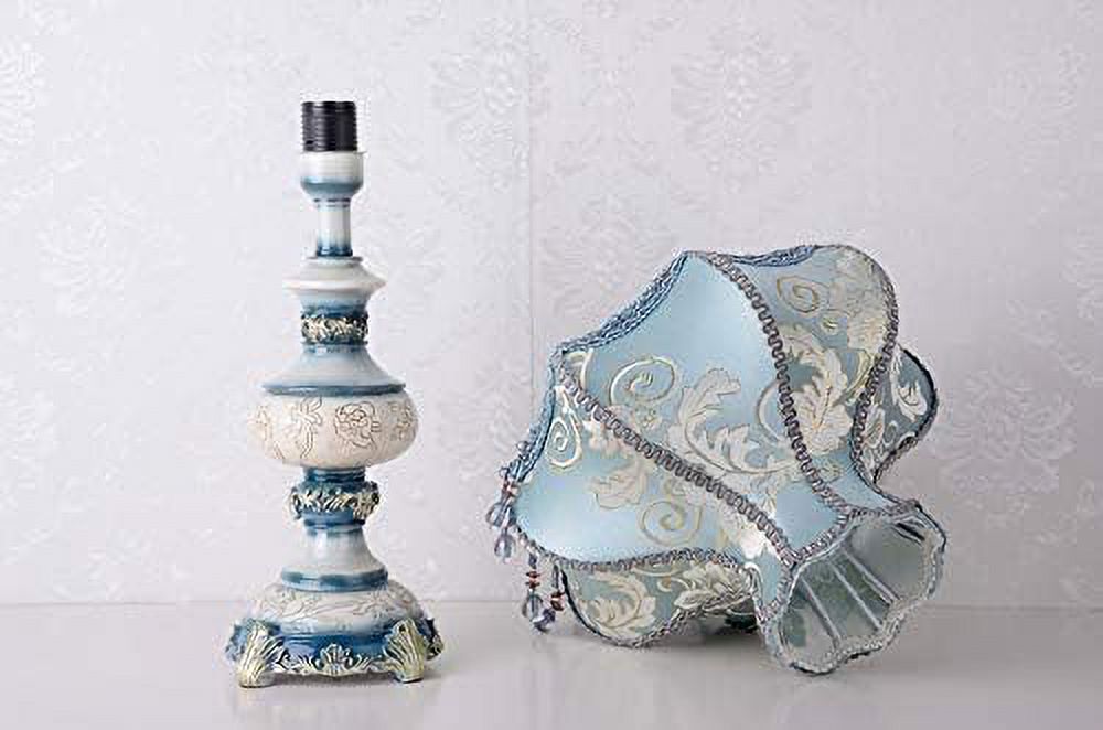 Blue Table Lamp with Fabric Lampshade, 13 Inch Desk Lamp L2026