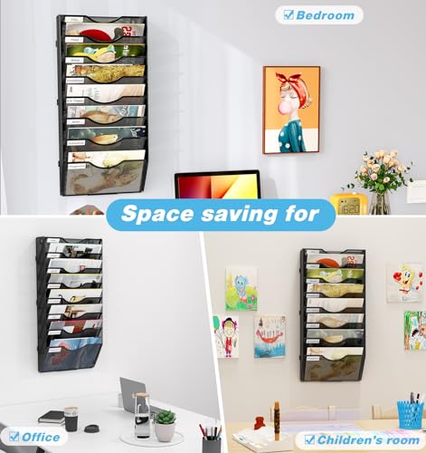 Black 12 Pockets Hanging Wall File Organizer L994546