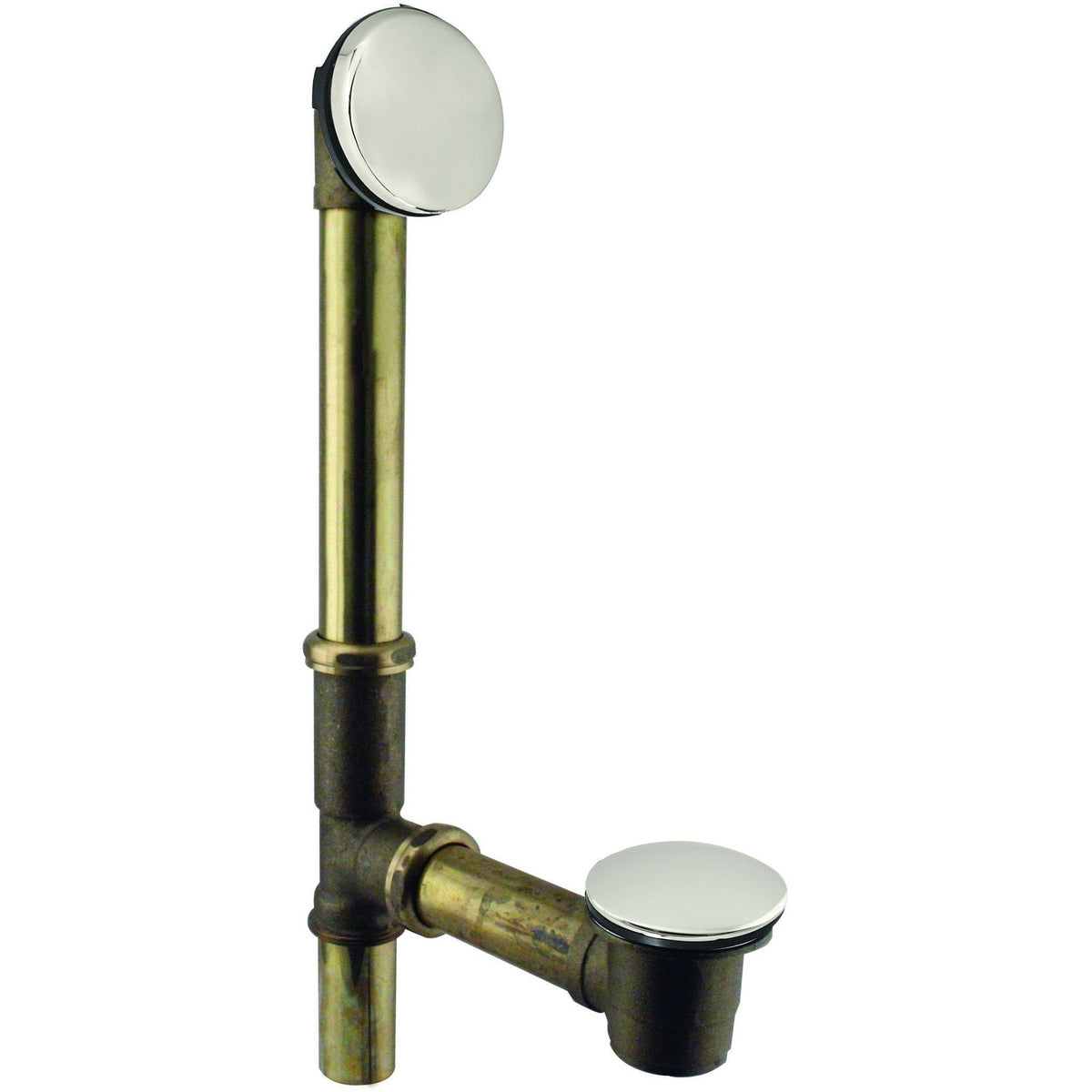 European Tip Toe Bath Waste with Hidden Overflow, 14 in. Make-Up, 17 Ga., Polished Nickel U86546