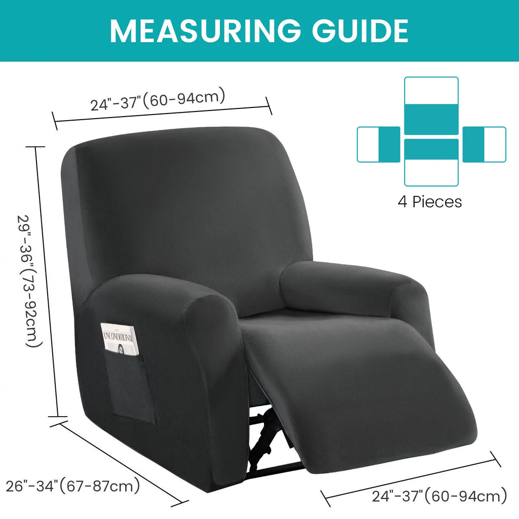 Velvet Oversized Stretch Recliner Sofa Cover 4 Pieces 1 Seat Q131