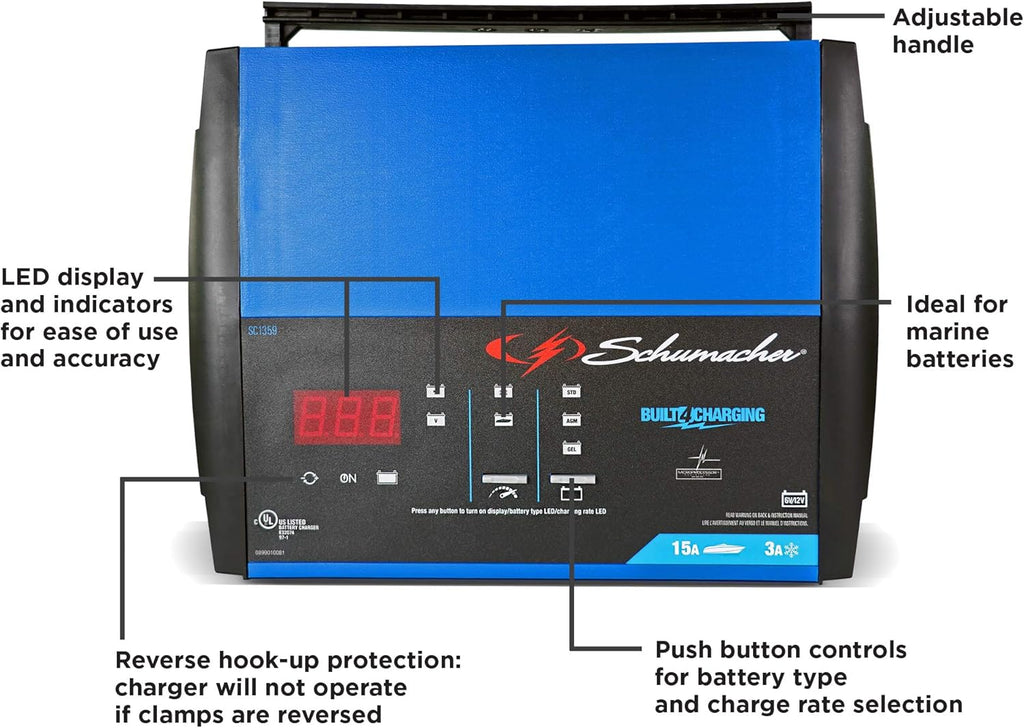 Fully Automatic 15 Amp 3 Amp 6V 12V Battery Charger Maintainer H842247