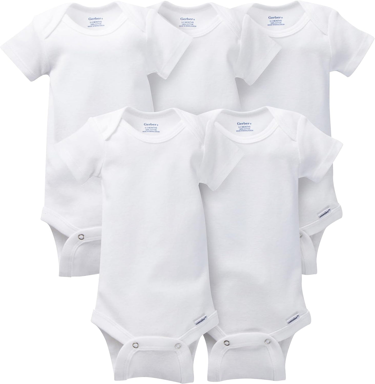5-Pack White Short Sleeve Onesies Bodysuits L8724