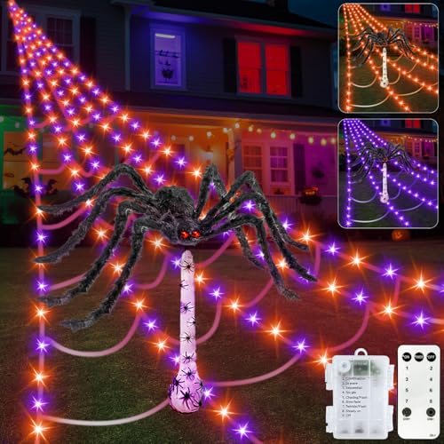 16.4 x 15.7 Ft Prelit Halloween Spider Web Net Lights with Timer Z924
