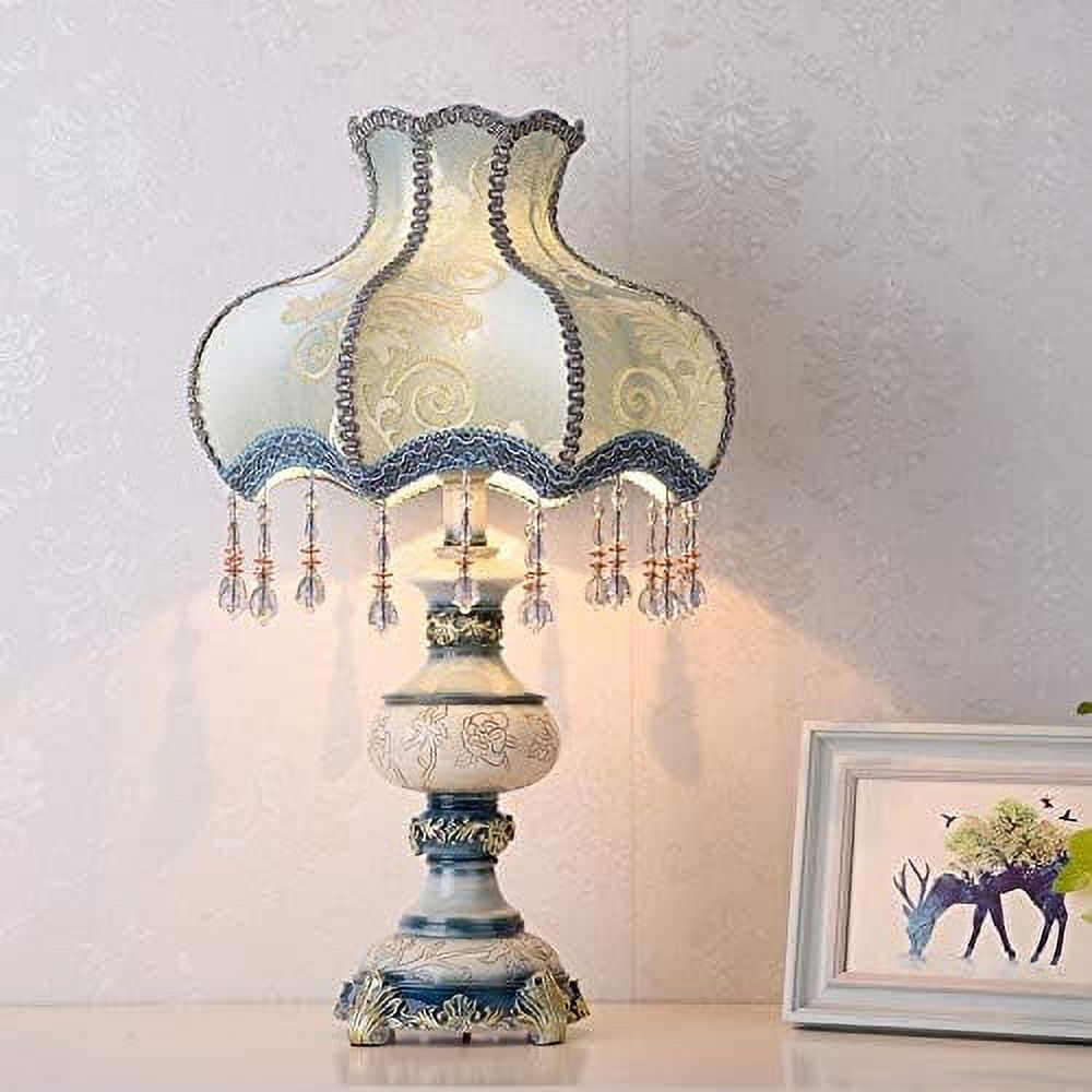 Blue Table Lamp with Fabric Lampshade, 13 Inch Desk Lamp L2026