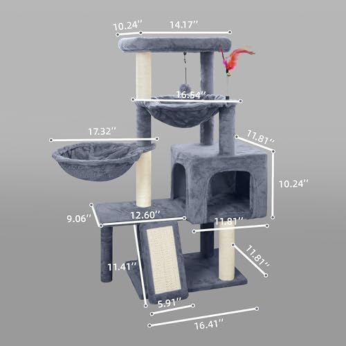 Grey Cat Tree with Condo and Hammocks G6028