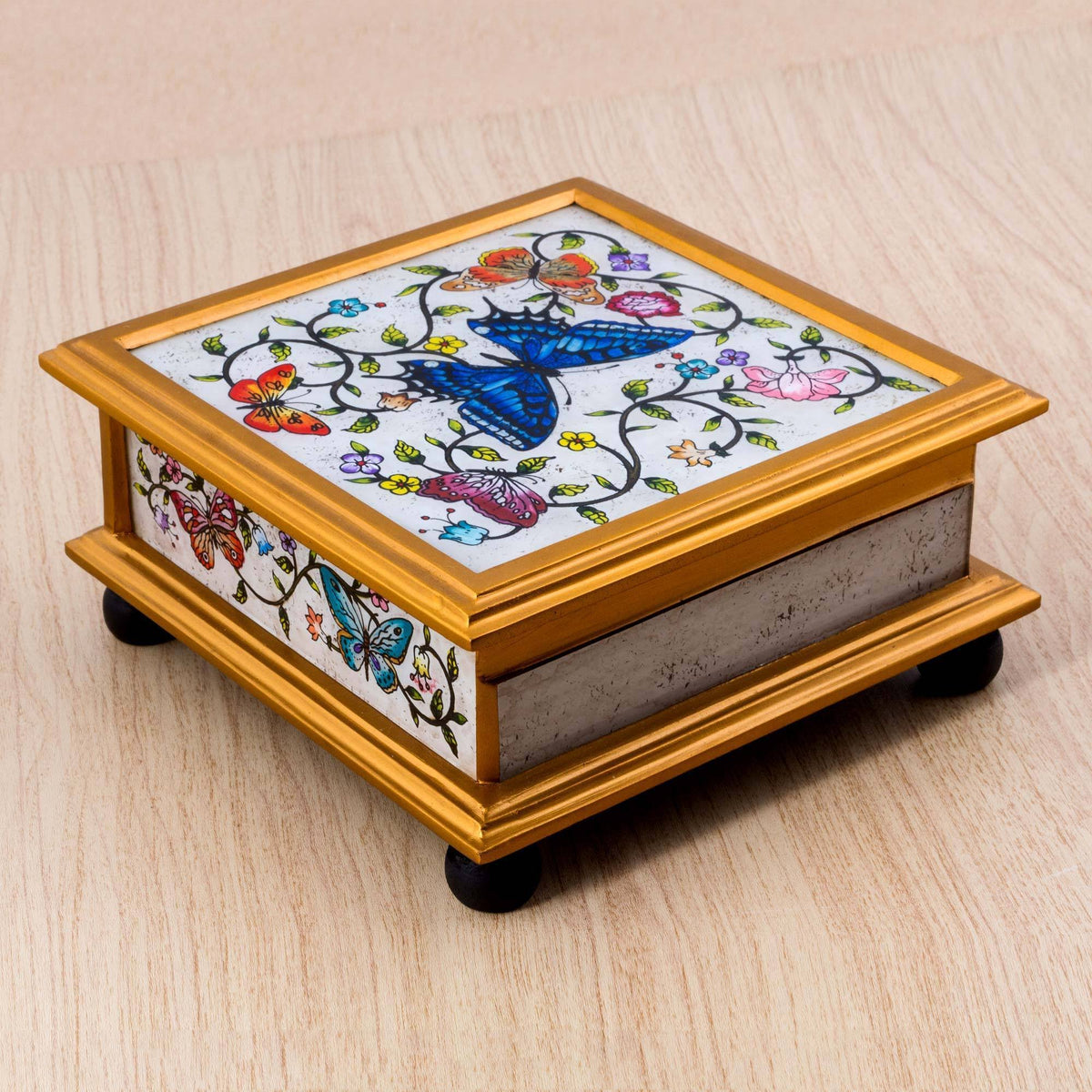 Ivory Reverse Painted Glass Decorative Box M405056