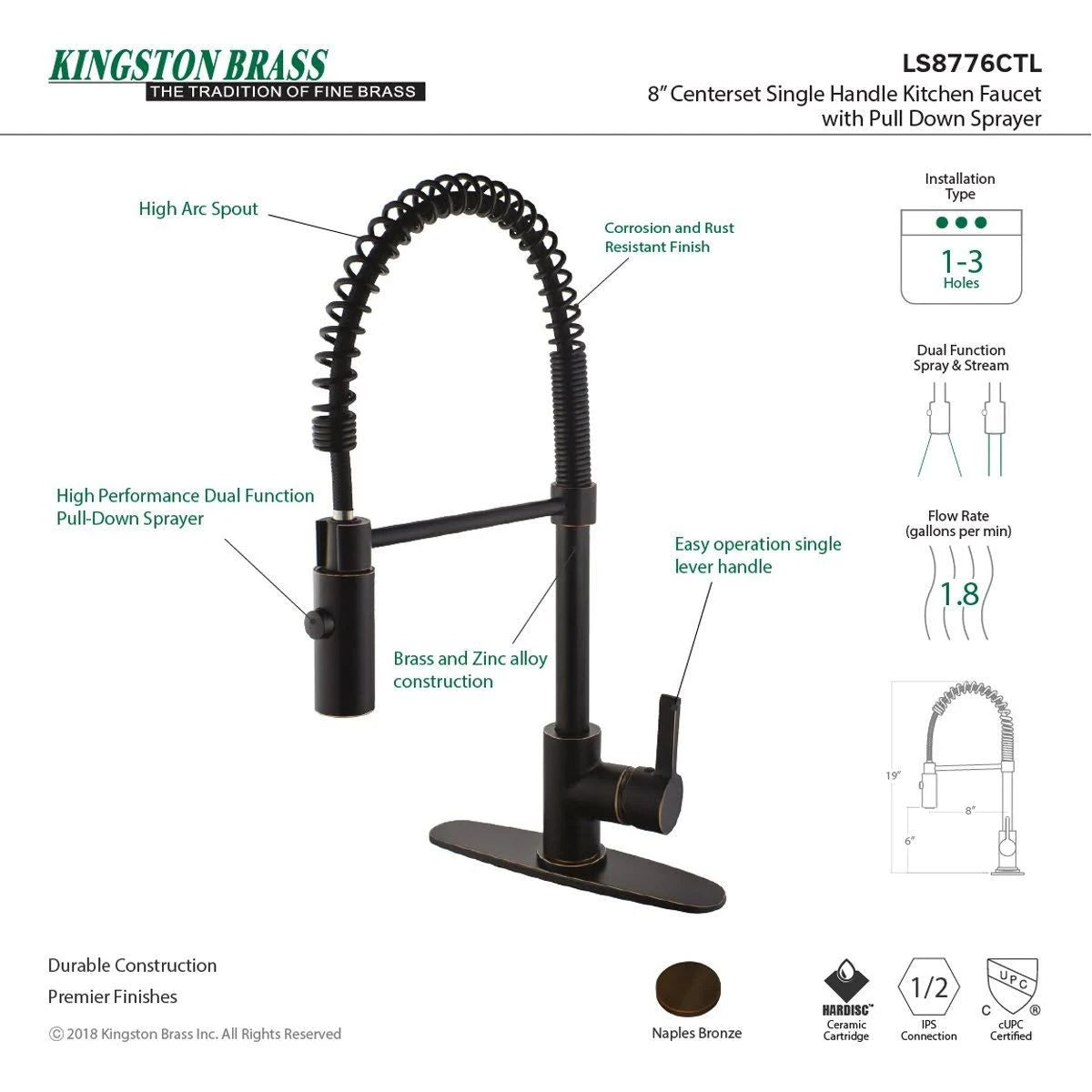 Polished Chrome Kitchen Faucet with Pull-Down Sprayer K401