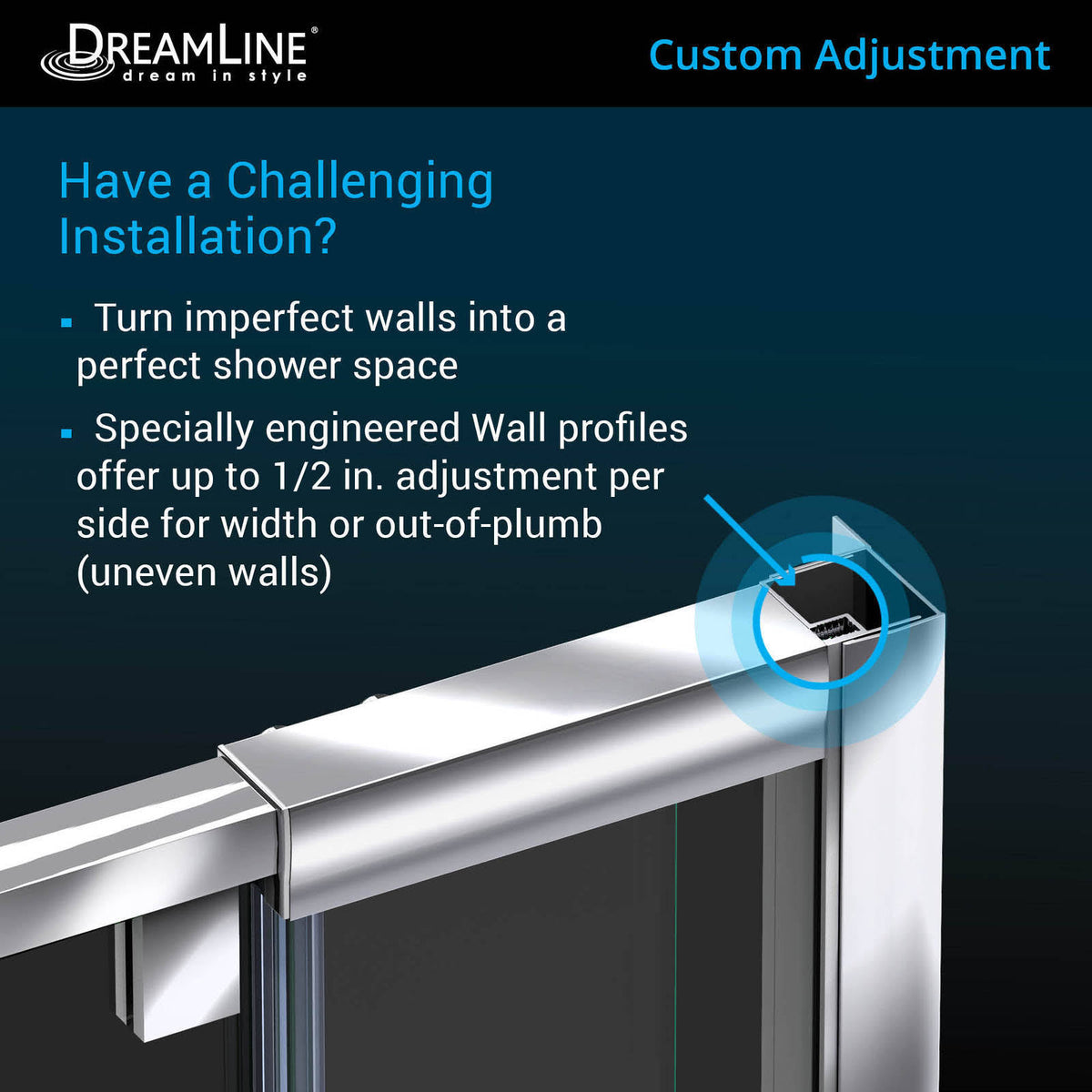 Semi-Frameless Pivot Shower Door in Chrome Y6374
