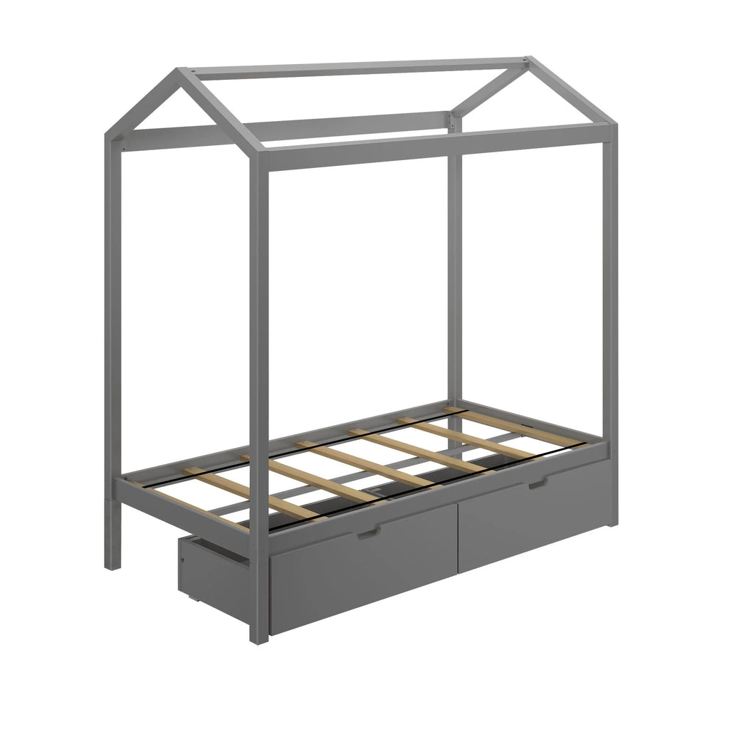 Twin Size Grey Wooden House Bed Frame with Storage Drawers U698