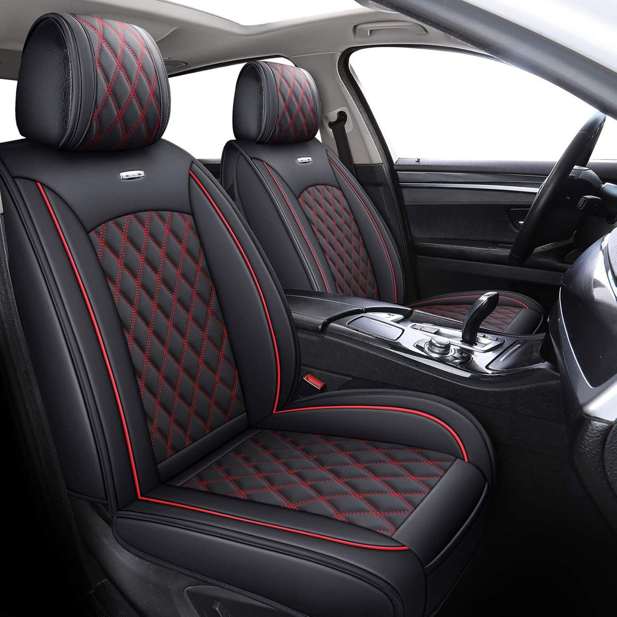 Waterproof Leather Car Seat Covers Full Set Black-Blue E28411