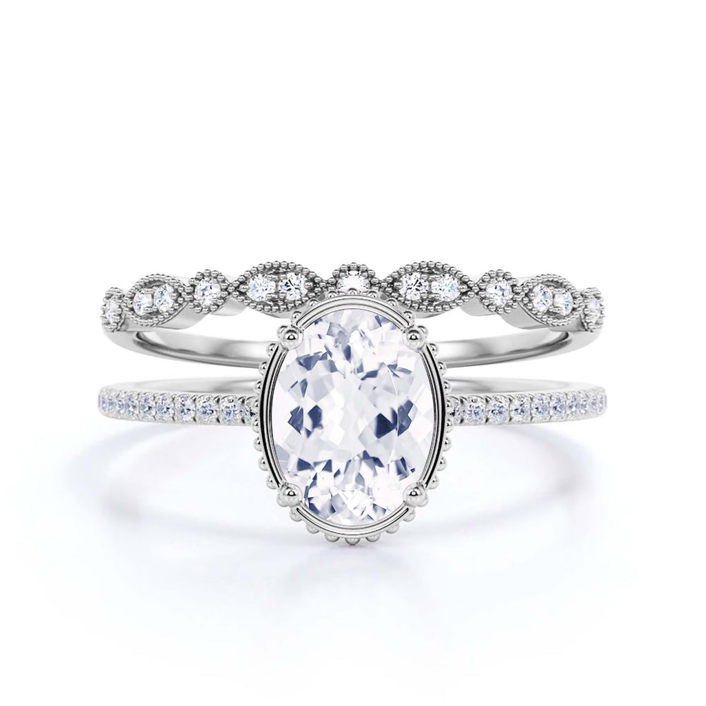 10k Solid White Gold Oval Cut Diamond Moissanite Engagement Ring with Matching Band I211625
