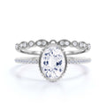 10k Solid White Gold Oval Cut Diamond Moissanite Engagement Ring with Matching Band I211625