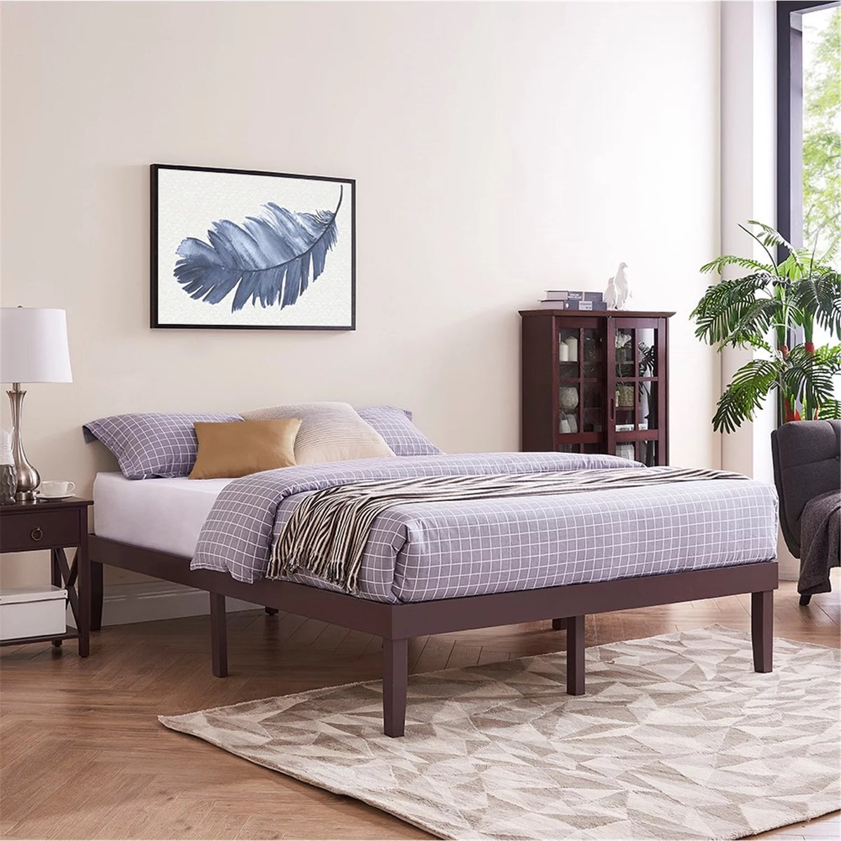 King Solid Wood Platform Bed Frame with Wooden Slats Z915273
