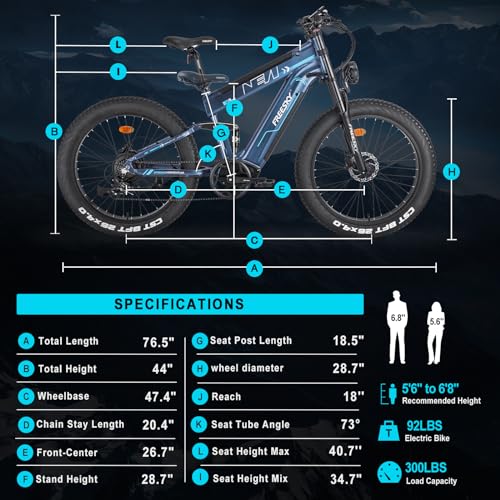 Dual Battery 48V 35AH 2000W 80-155 Miles Electric Bike 26" Fat Tire Full Suspension EBike with Dual Hydraulic Brakes E55336