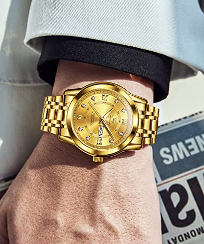Mens Diamond Quartz Stainless Steel Waterproof Luminous Day Date Watch N468
