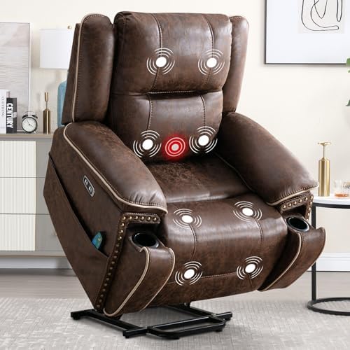 Brown Leather Power Lift Chair with Massage and Heat C72961