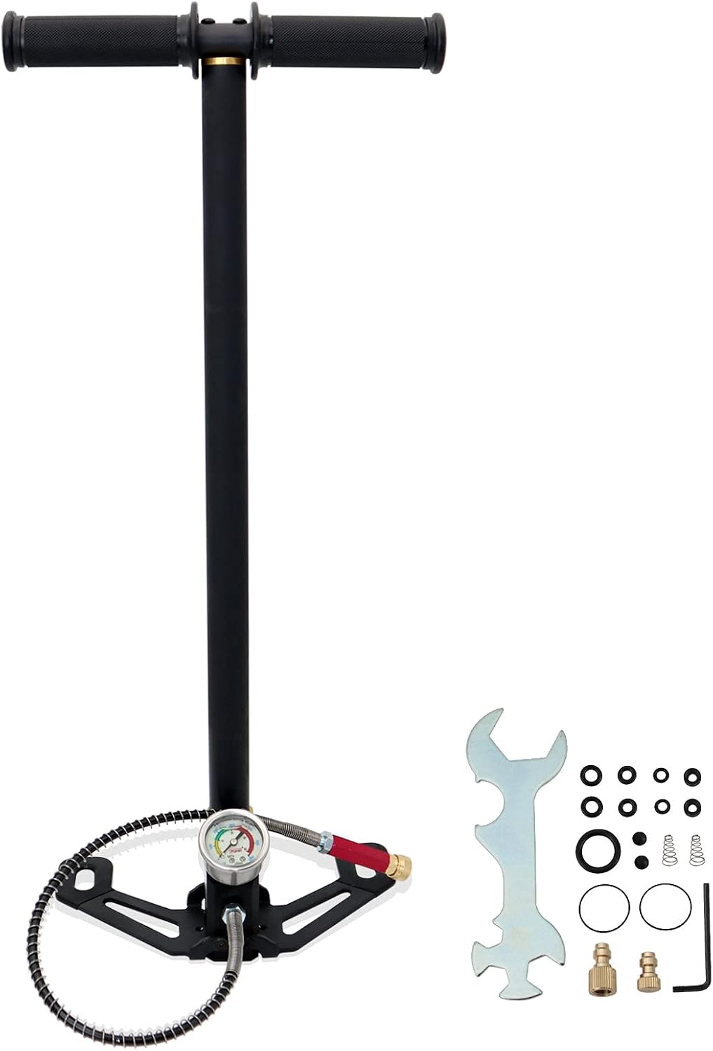 High Pressure Hand Pump 3 Stage 4500Psi Air Rifle Filling Stirrup Pump with Oil-Water Filter Pack of 2 A245486