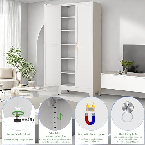 75.2”H Metal Pantry Storage Cabinet with Adjustable Shelves S74950