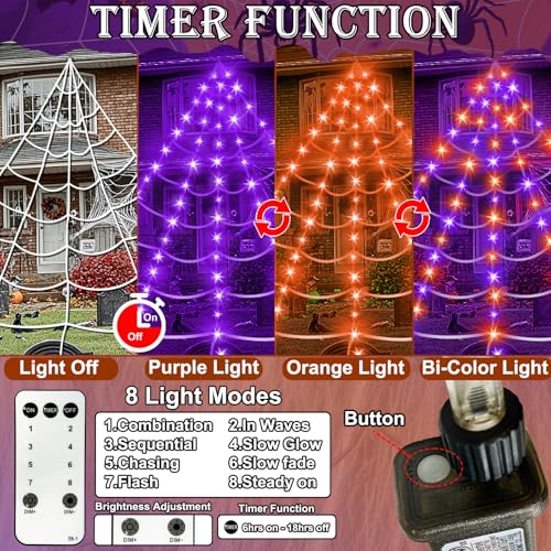 16.4 x 15.7 Ft Prelit Halloween Spider Web Net Lights with Timer Z924