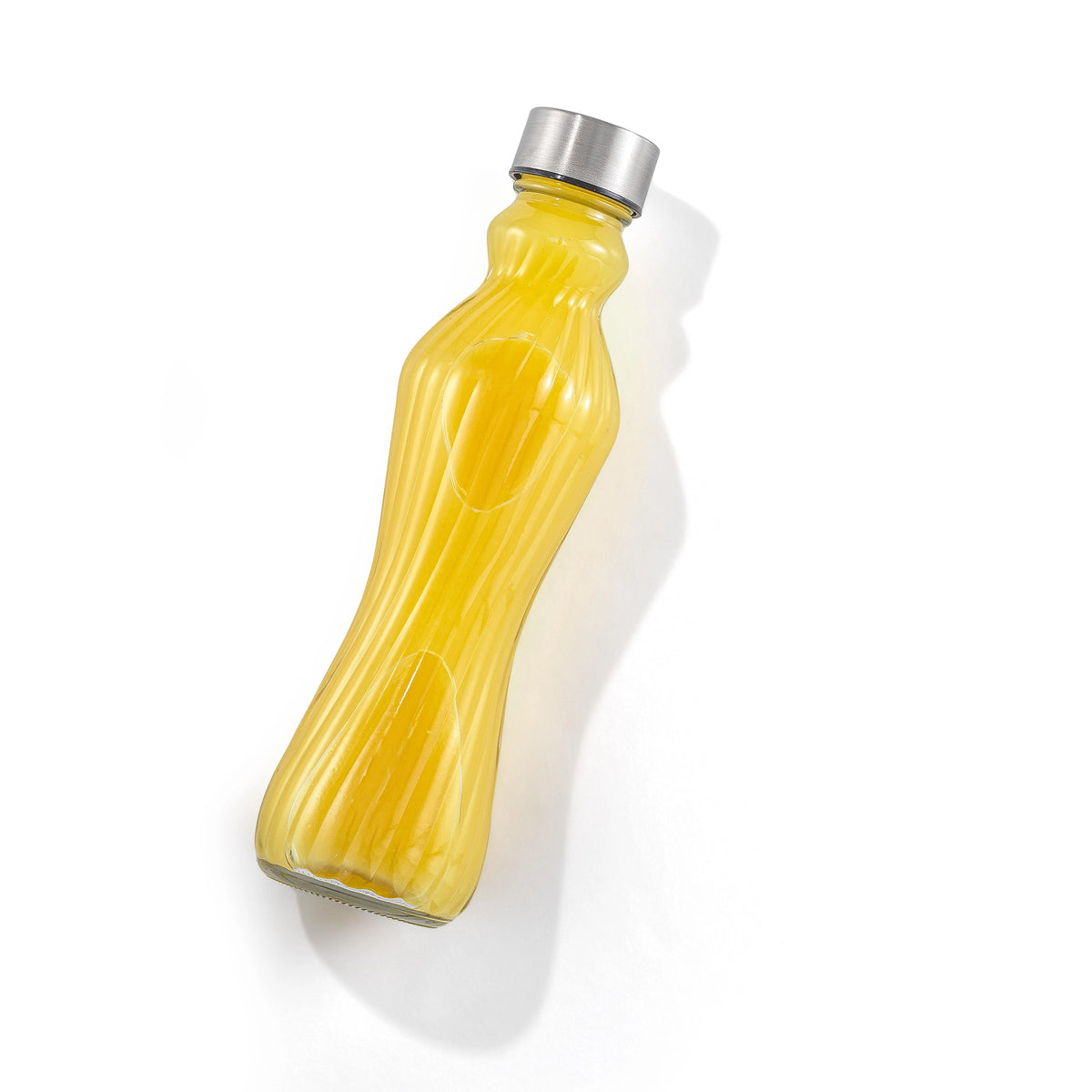 Fluted Glass Water Bottles with Stainless Steel Lids 18oz Set of 6 U42002