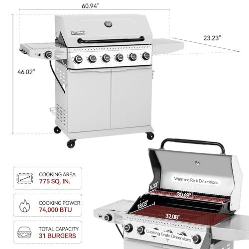 6 Burner Propane Gas Grill with Side Burner, White P4029