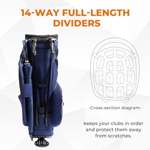 14 Way Dividers Golf Stand Bag Lightweight with Multiple Pockets, Dual Strap and Rain Cover Hood B9351