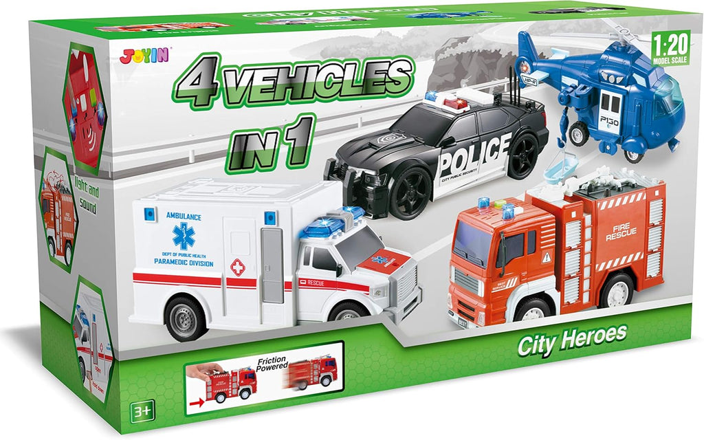Friction Powered Emergency Vehicle Toy Playsets with Light and Sound O865