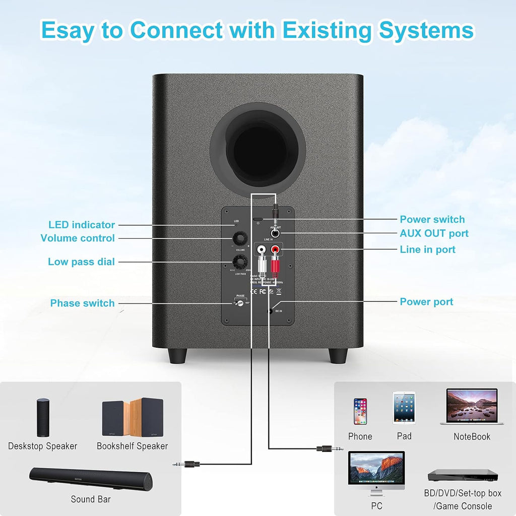 Powered Subwoofer, Compact Size, Black F288