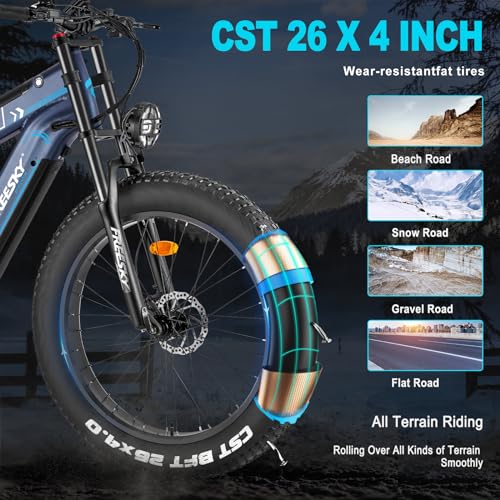 Dual Battery 48V 35AH 2000W 80-155 Miles Electric Bike 26" Fat Tire Full Suspension EBike with Dual Hydraulic Brakes E55336