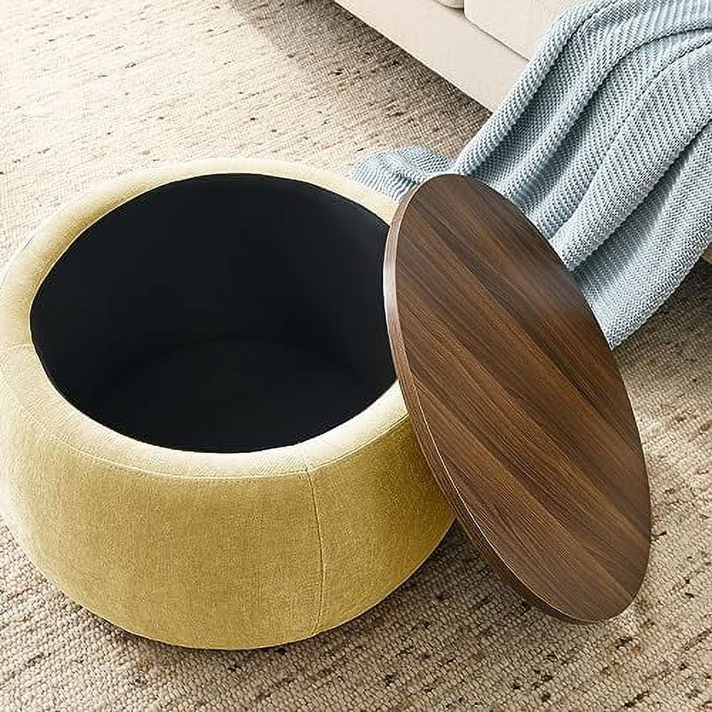 Light Gray Round Ottoman with Wooden Lid C580790