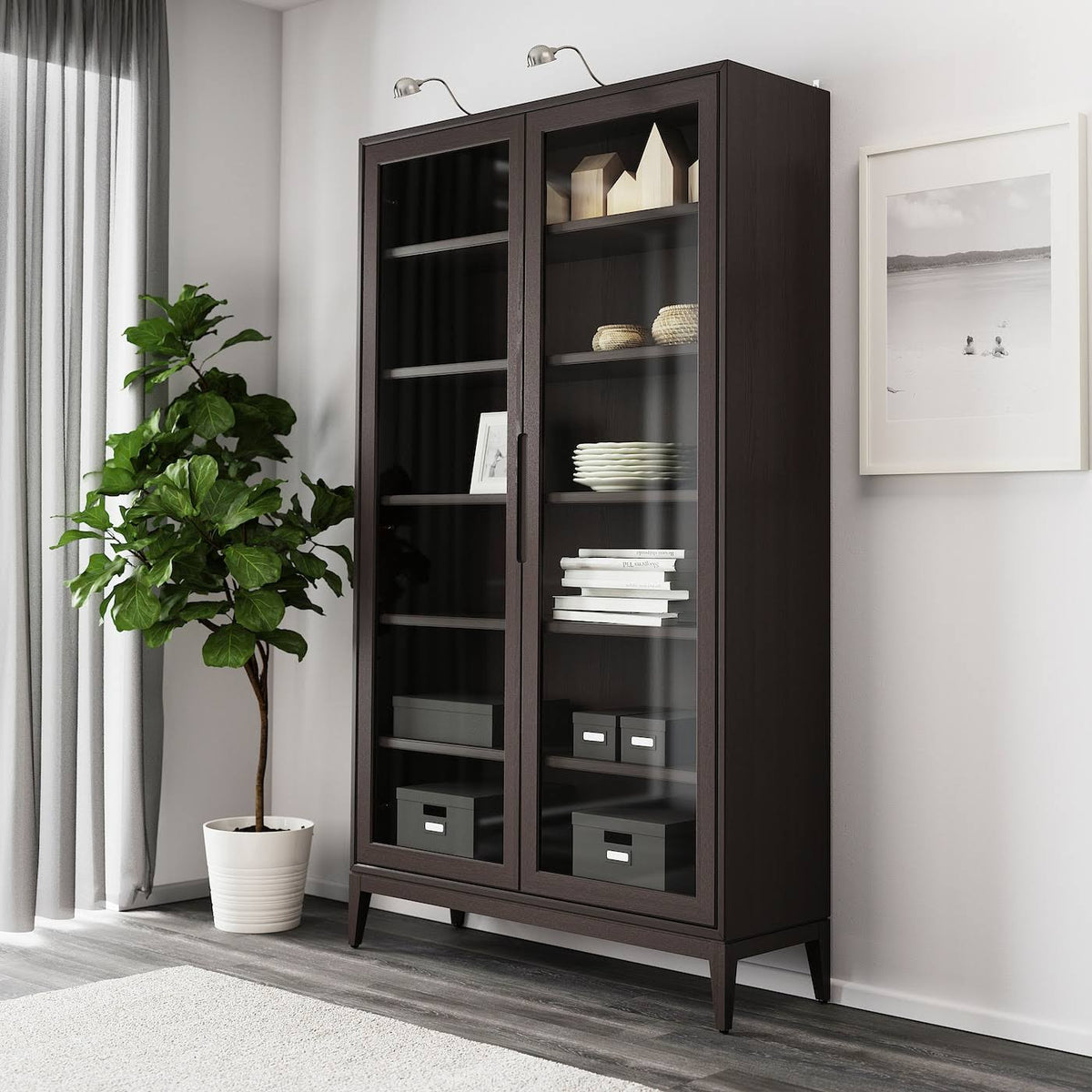 Brown Glass-Door Cabinet X16160