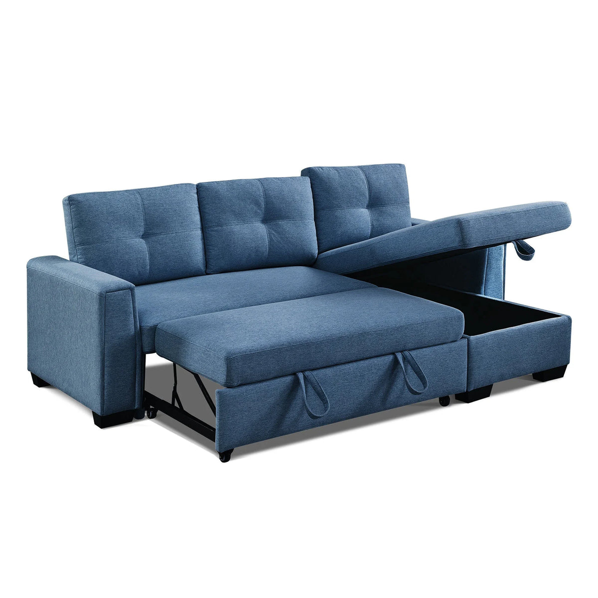 Blue L-Shape Pull-Out Sleeper Sectional Sofa R630