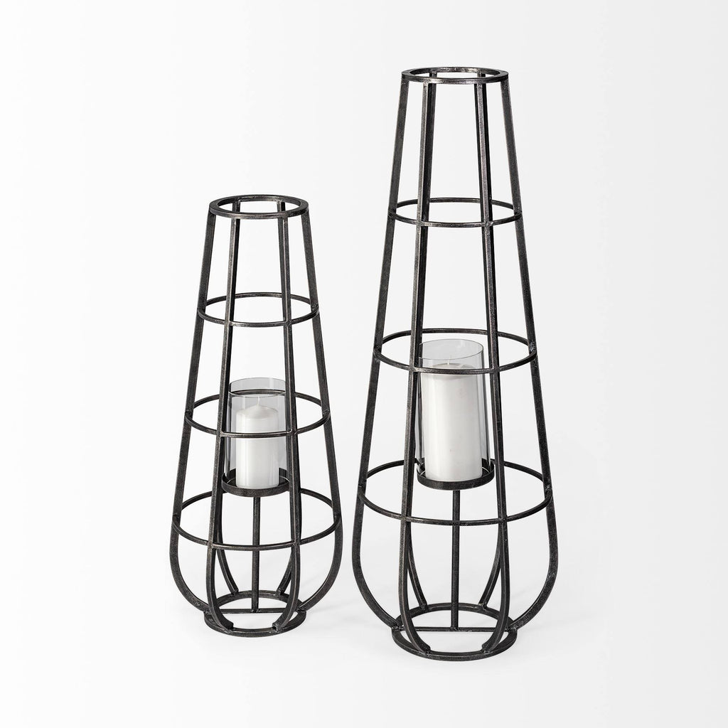 Black Metal Candle Holder Lantern P303