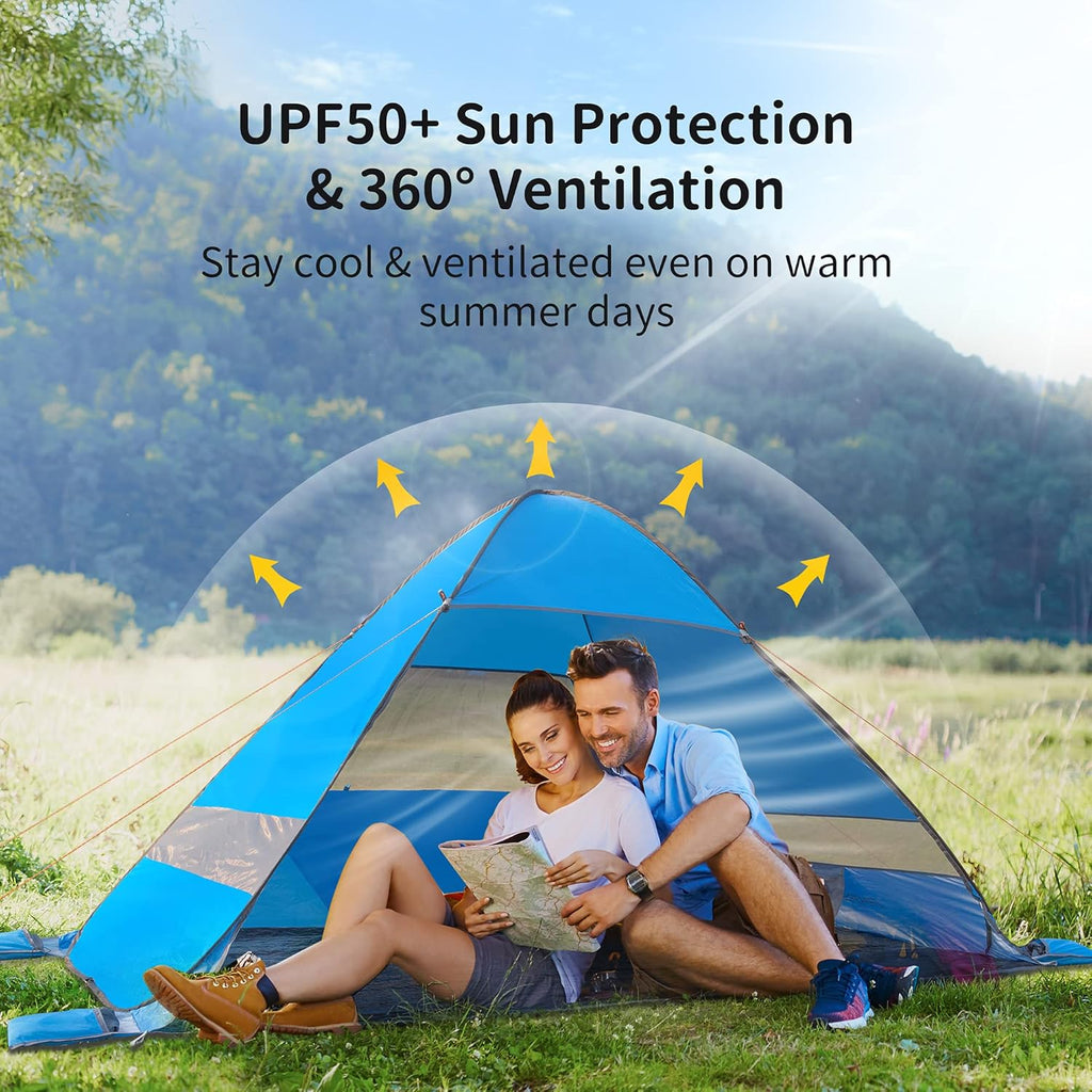 Beach Tent, Anti UV Pop Up Camping Tent with Carry Bag for 4 Person Y893184
