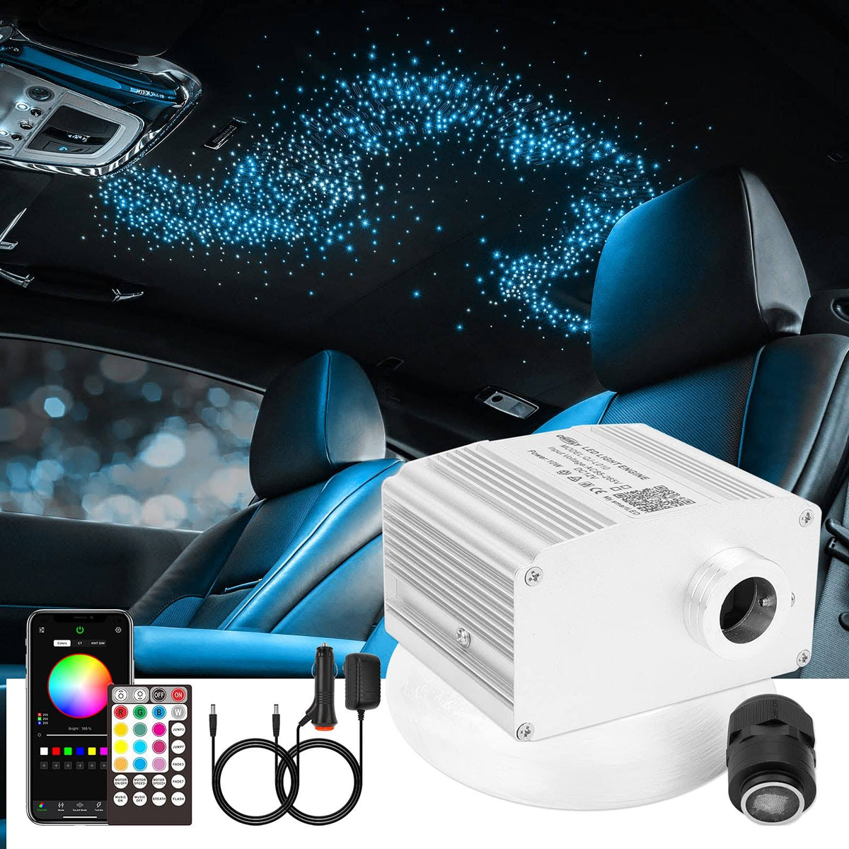 10W 300pcs 0.03in 9.8ft Bluetooth RGBW LED Fiber Optic L645580