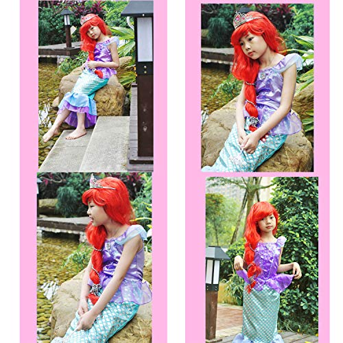 Pink Little Girls Princess Mermaid Costume with Wig Crown J60058