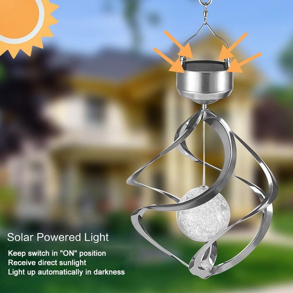 LED Solar Revolving Wind Chimes Hanging Spiral Lights J7811