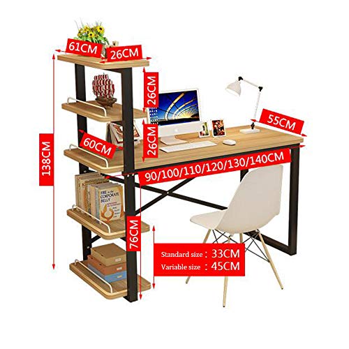 Solid Wood Desk with Bookshelf (110cm Teak) U734